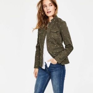Boden Carly Embroidered Utility Jacket Green Golden Daisy sz 16 Spring